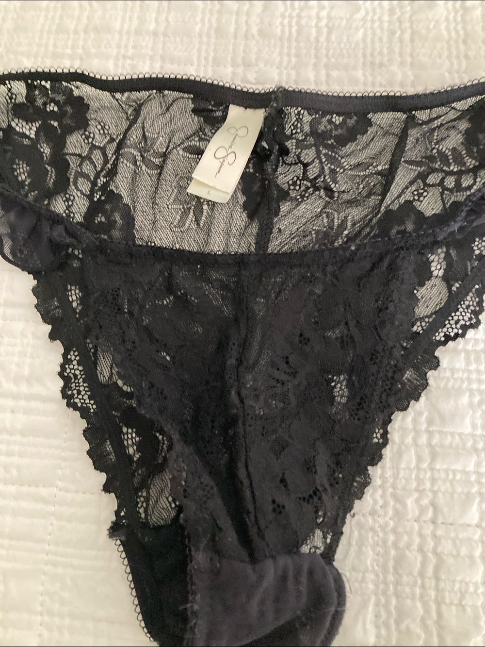 Women's Black Lace Bikini Brief with Floral Sheer Design